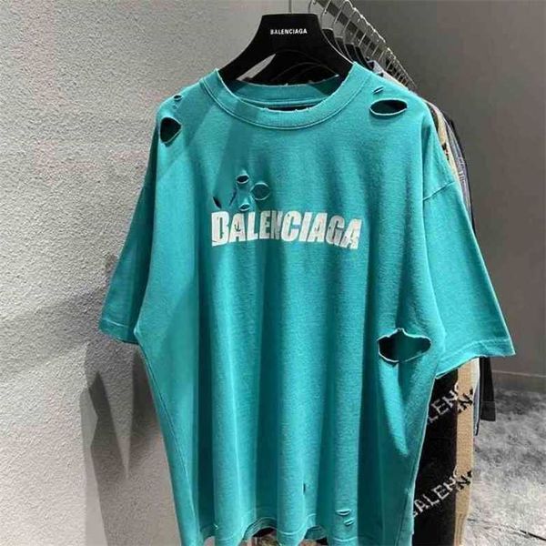 balencaigass t shirt broken original version paris house hole cracked t-shirt men womeno3sc, White;black